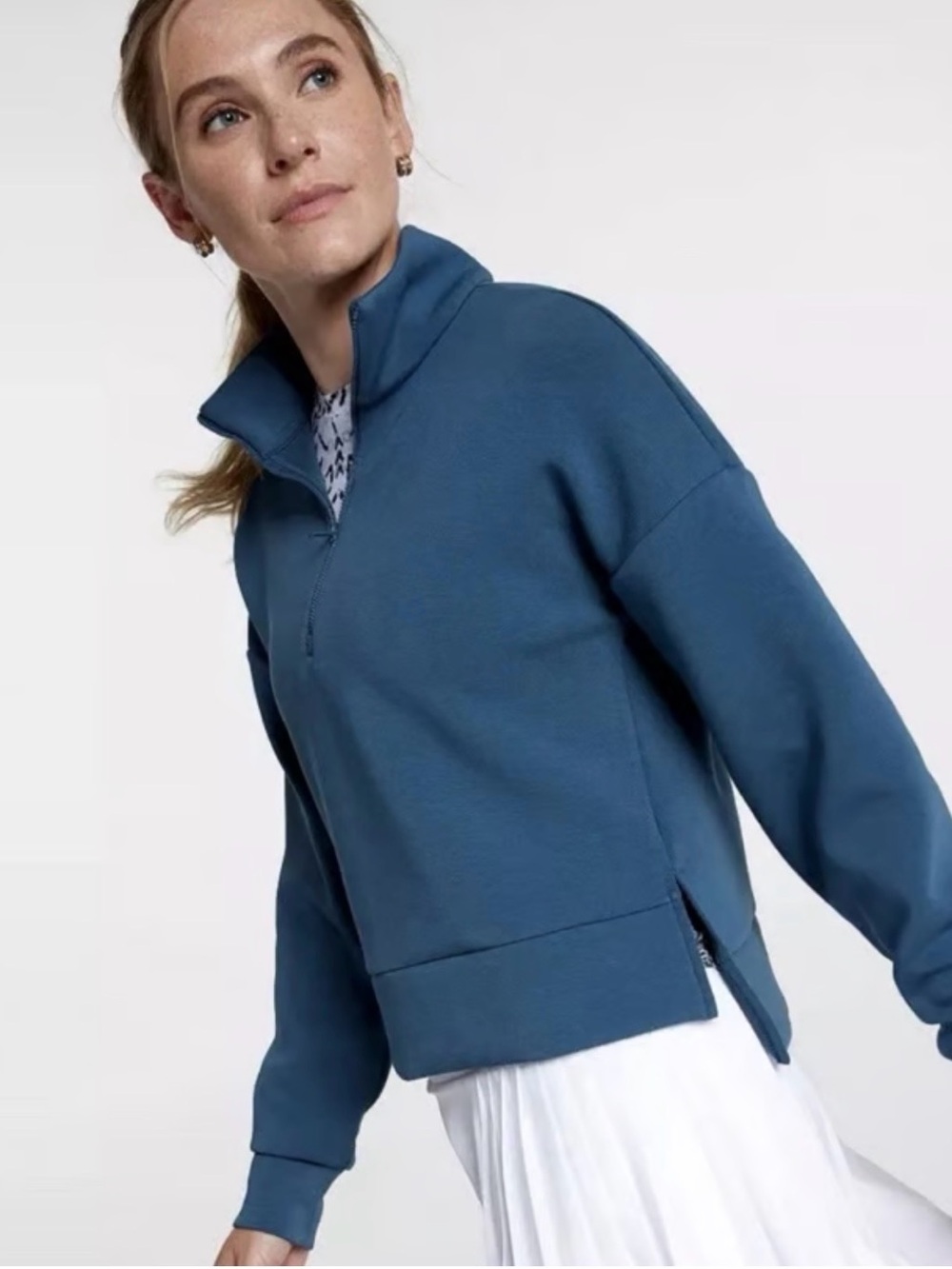 NWT CALIA Golf Soft Scuba Long Sleeve Quarter Zip Sweatshirt in Star Blue XL